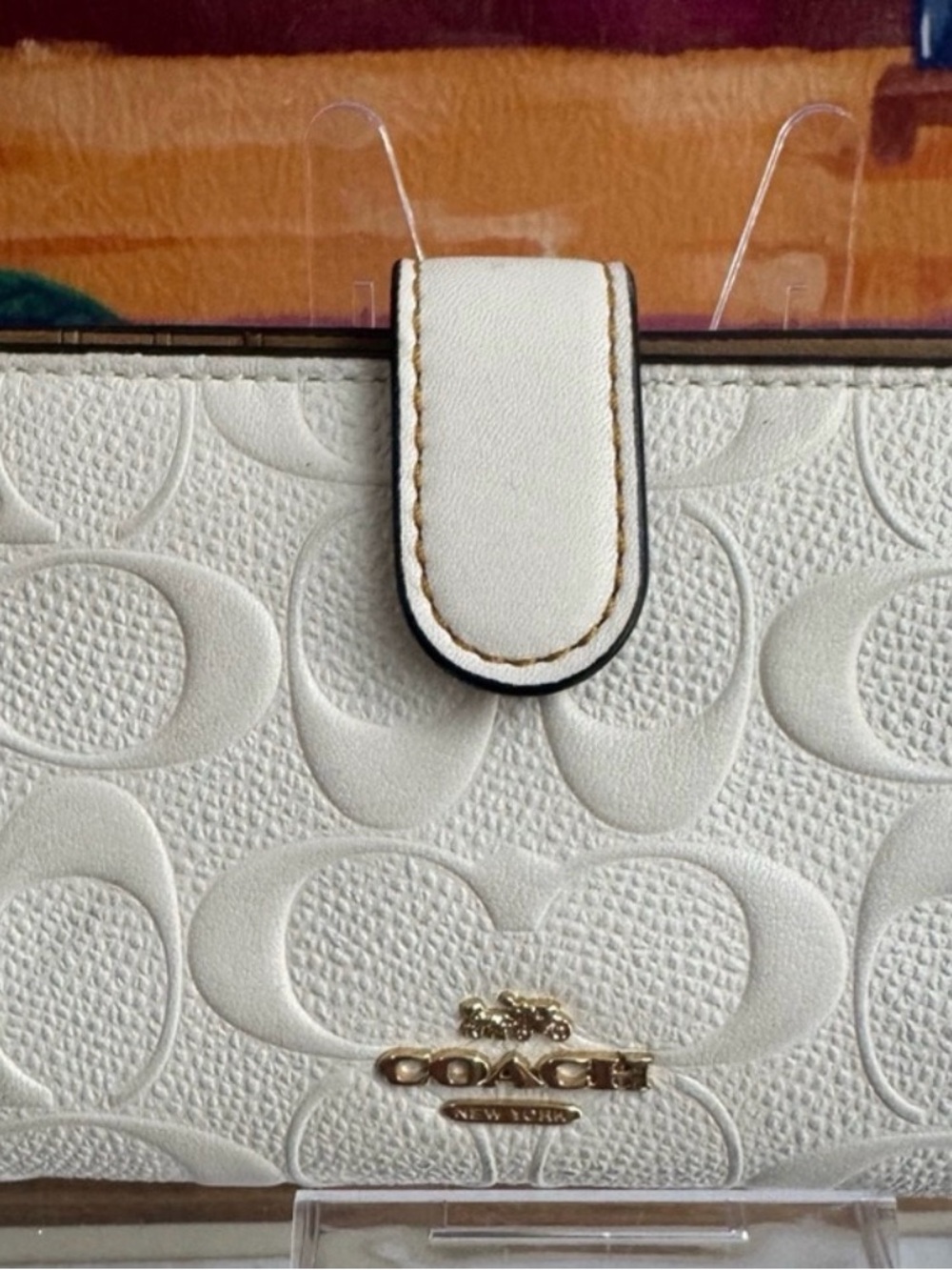 Coach Cream Embossed Leather Wallet with Gold Logo